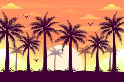 Free Vector | Colourful palm trees silhouettes background