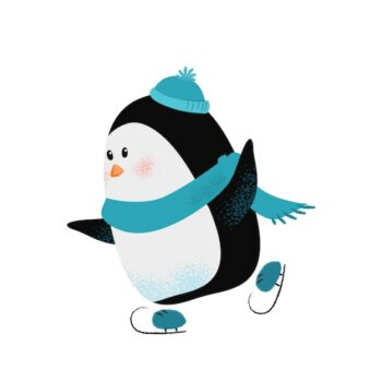 Free Vector | Cute cartoon penguin in scarf and hat enjoying skating