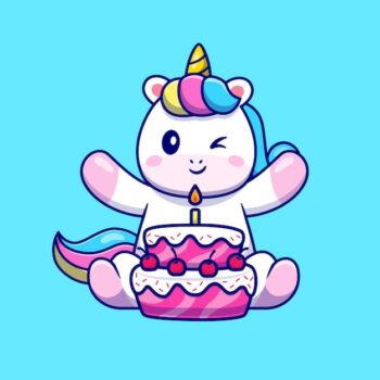 Free Vector | Cute unicorn with birthday cake cartoon vector icon illustration. animal food icon concept isolated premium vector. flat cartoon style