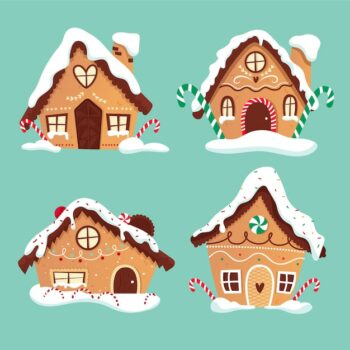 Free Vector | Delicious gingerbread houses designs for sweet christmas dessert