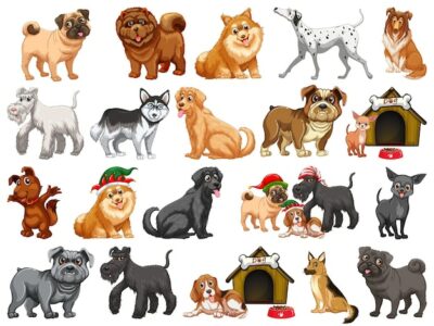 Free Vector | Different funny dogs in cartoon style isolated on white background
