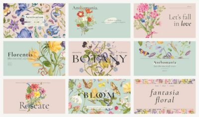 Free Vector | Editable aesthetic floral template vector blog banner set