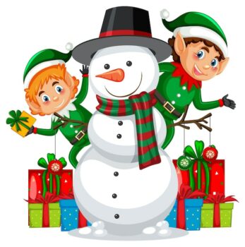Free Vector | Elves and snowman in christmas theme