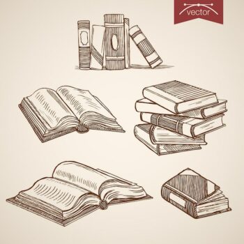 Free Vector | Engraving vintage hand drawn  library open, close books collection.