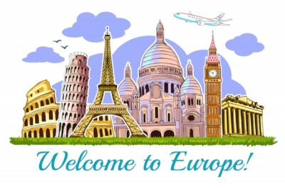 Free Vector | Europe buildings travel illustration card