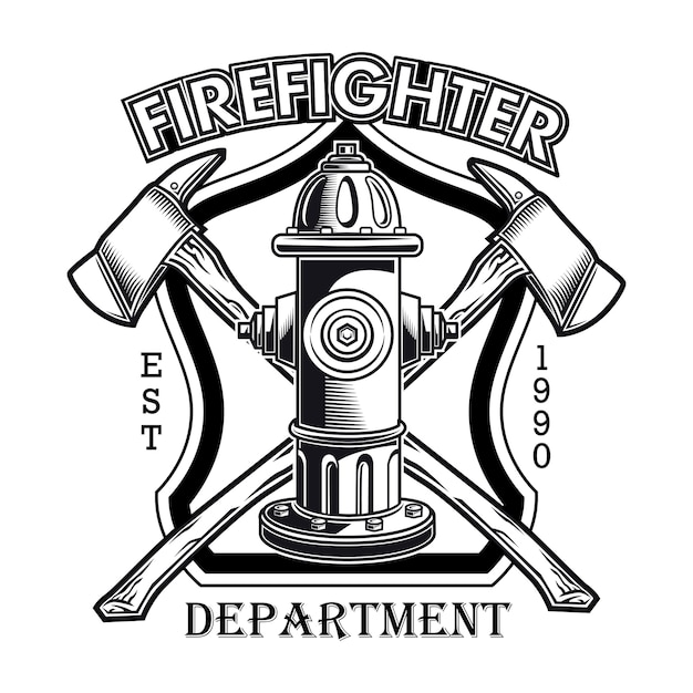 Free Vector | Firefighter logo with hydrant vector illustration. crossed axes and fire dept text