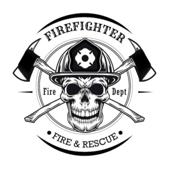 Free Vector | Firefighter with skull vector illustration. head of character in helmet with crossed axes