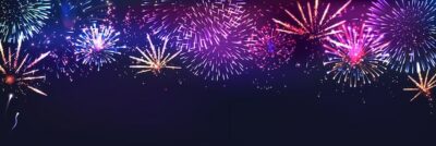 Free Vector | Firework animation realistic background with celebration and holiday symbols vector illustration