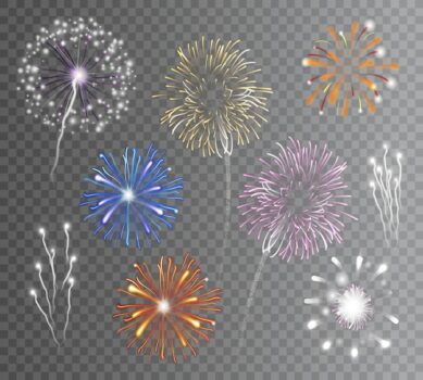 Free Vector | Fireworks set transparent