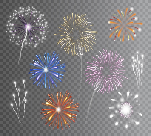 Free Vector | Fireworks set transparent