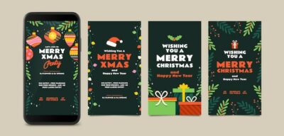 Free Vector | Flat christmas instagram stories collection