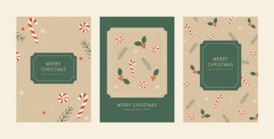 Free Vector | Flat christmas minimalist greeting cards set