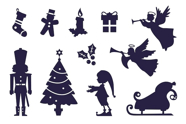 Free Vector | Flat christmas season elements silhouette