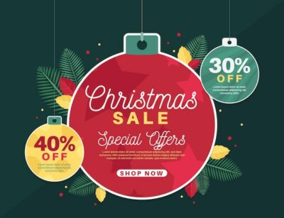 Free Vector | Flat design christmas sale banner with globes