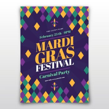 Free Vector | Flat mardi gras carnival flyer template