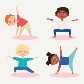 Free Vector | Four kids meditating characters group
