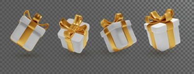 Free Vector | Gift boxes set with gold ribbon bow isolated on transperent background realistic vector holiday surprise box for birthday or wedding christmas celebration banners