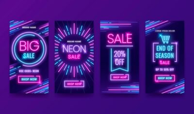 Free Vector | Glowing neon sales instagram story set
