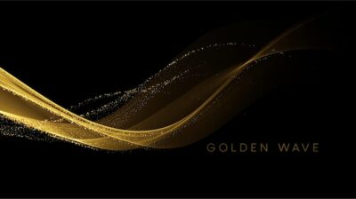 Free Vector | Golden flowing wave with sequins glitter dust on black.