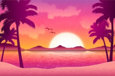 Free Vector | Gradient beach sunset landscape background