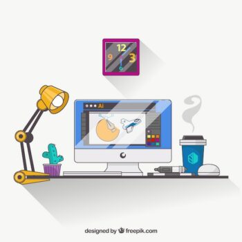 Free Vector | Graphic design workspace background with desk and tools