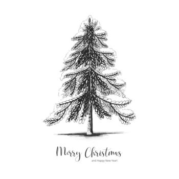 Free Vector | Hand draw sketch christmas tree winter holiday card background