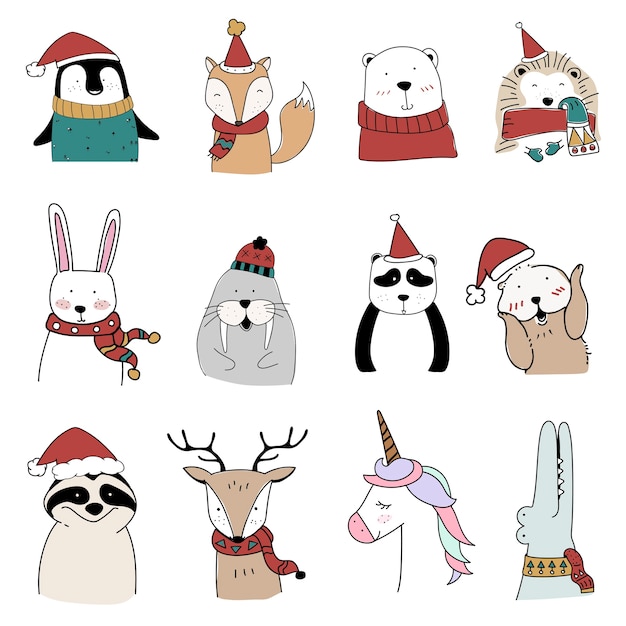 Free Vector | Hand drawn animals enjoying a christmas holiday