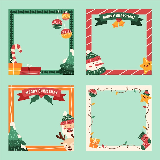 Free Vector | Hand drawn christmas frames and borders collection