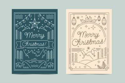 Free Vector | Hand drawn christmas line art cards set
