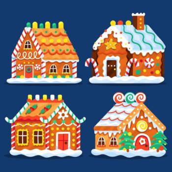 Free Vector | Hand drawn flat gingerbread houses collection