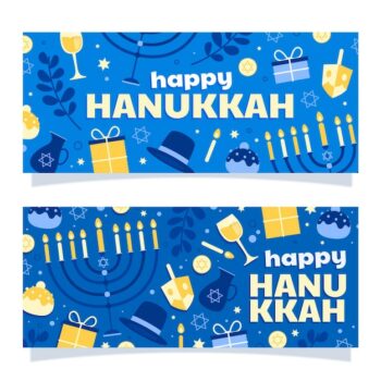 Free Vector | Hand drawn flat hanukkah horizontal banners set