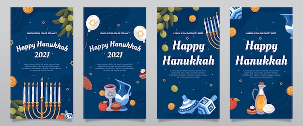 Free Vector | Hand drawn flat hanukkah instagram stories collection