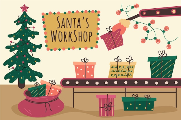 Free Vector | Hand drawn flat santa's workshop illustration