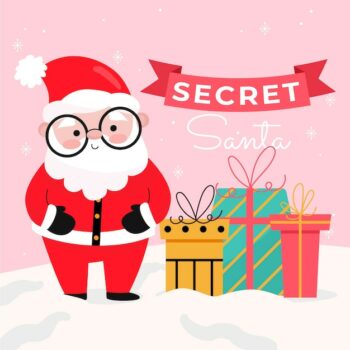 Free Vector | Hand drawn flat secret santa illustration with santa and gifts