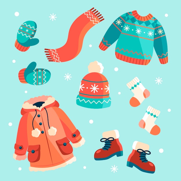 Free Vector | Hand drawn flat winter clothes and essentials collection