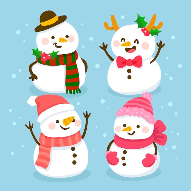 Free Vector | Hand drawn snowman character collection