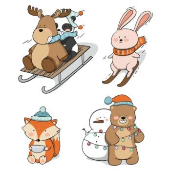 Free Vector | Hand drawn winter animals collection