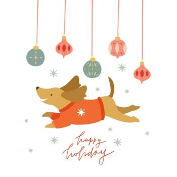 Free Vector | Happy holidays card with dog and christmas toys