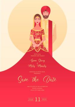Free Vector | Indian wedding invitation with characters