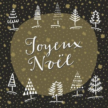 Free Vector | Joyeux noel. doodle hand drawn greeting card with winter trees and hand lettering