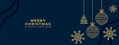 Free Vector | Line style merry christmas banner with xmas ornaments
