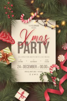 Free Vector | Lovely christmas party poster with cute ornaments