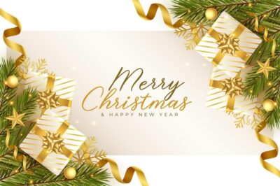 Free Vector | Lovely merry christmas golden and white realistic greeting design
