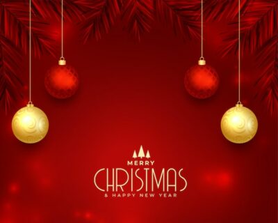 Free Vector | Merry christmas and new eve wishes card with bauble design vector