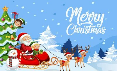 Free Vector | Merry christmas banner design with santa claus on sleigh
