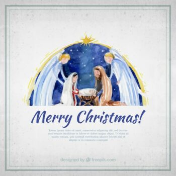 Free Vector | Merry christmas card with watercolor nativity scene