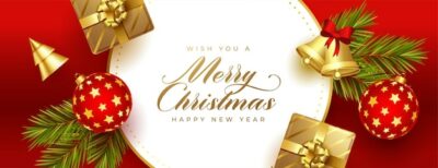 Free Vector | Merry christmas greeting wallpaper with realistic xmas elements