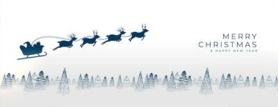 Free Vector | Merry christmas wishes banner with santa flying on reindeer sleigh
