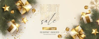 Free Vector | Modern christmas banner with realistic christmas decoration