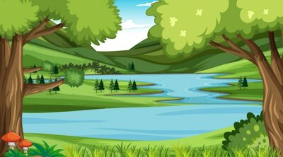 Free Vector | Nature scene with many trees and lake